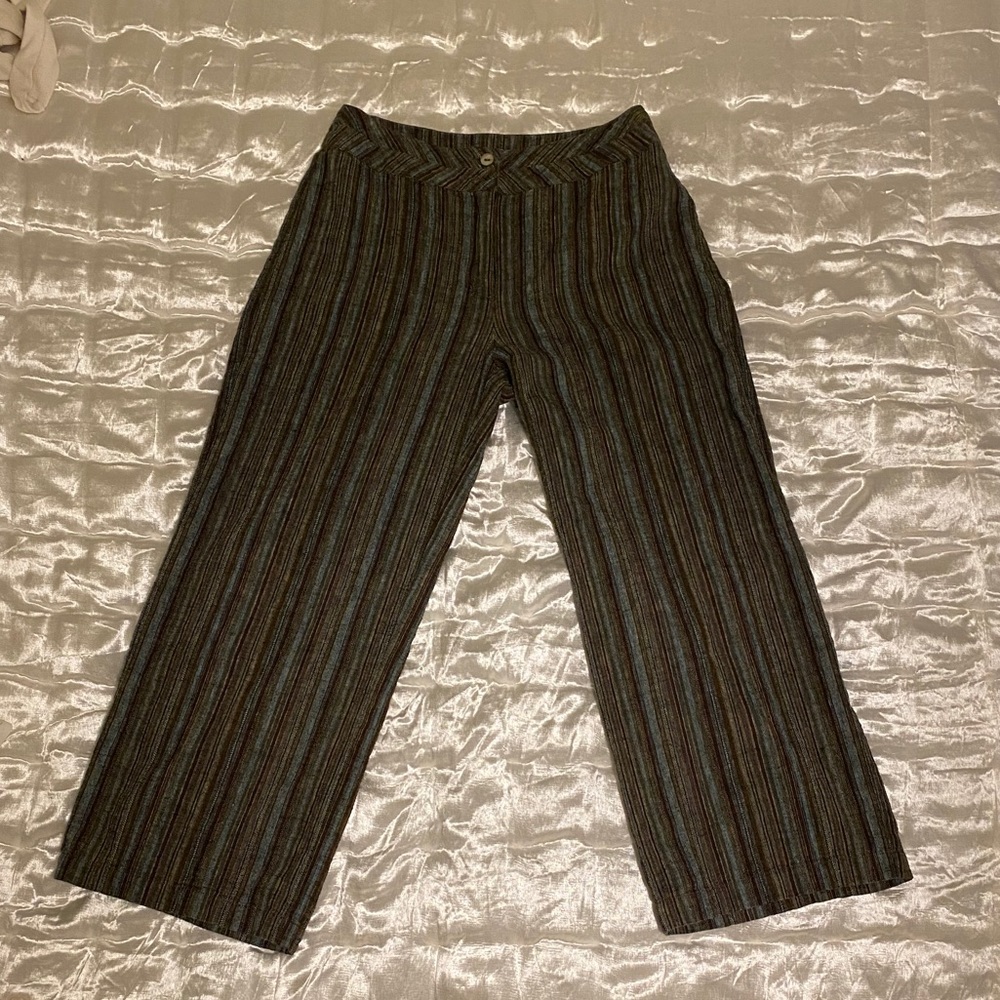 Two star dog stripe linen/cotton wide leg pants 6